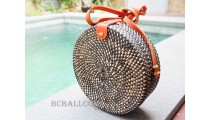 sling bags circle rattan synthetic black color